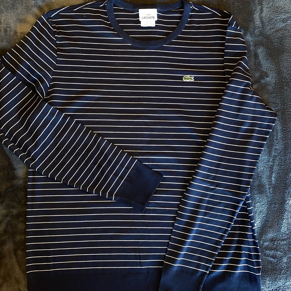 Lacoste size 6 navy long sleeve with white stripes